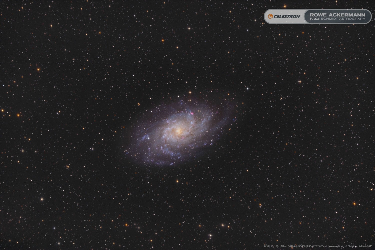 Anwendung:   M33, fotografiert von Christoph Kaltseis mit dem 11" RASA.  18x180 Sekunden.